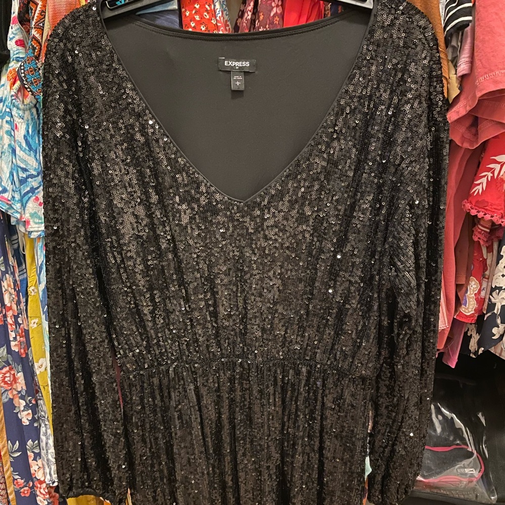 Express Black Sequin Midi Dress